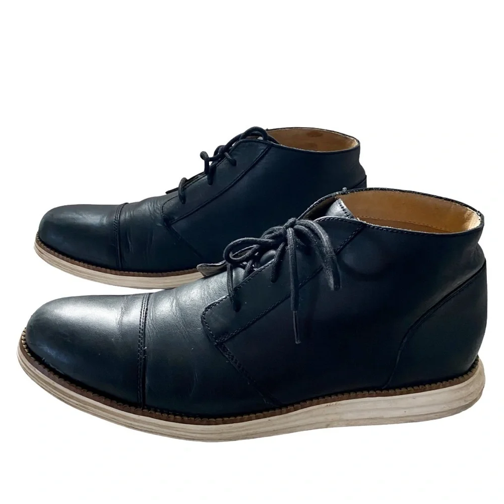 Cole Haan Men’s Grand Ankle Black Leather Chukka Boots High Top Sneakers 10.5